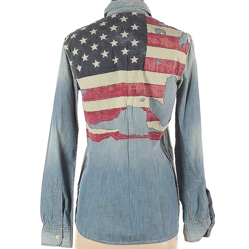 Denim & Supply Ralph Lauren Women Denim Long Sleeve Button-Down Flag Shirt XS.